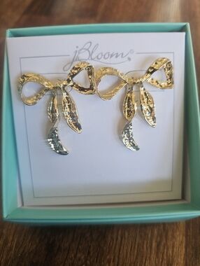 JBloom Textured Gold Bow Drop Earrings
